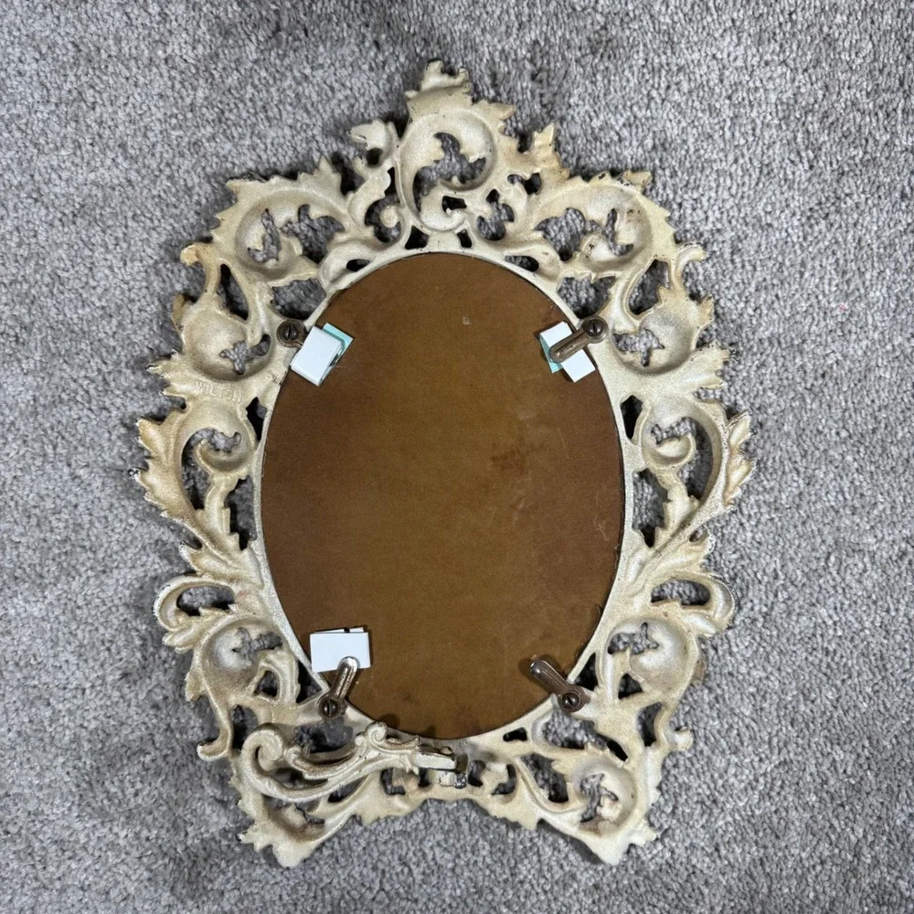 Wilton‎ Vanity Mirror Cream Ornate Rococo Cast Metal Tabletop Easel 12.5